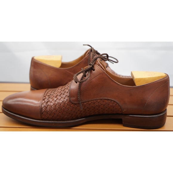 Taft. Brown leather oxford dress shoes with woven detail. Made in Spain. Size 9 main image 11